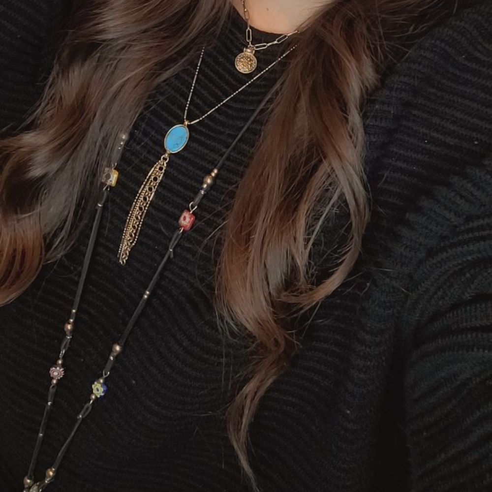 NWT FREE PEOPLE LAYERED SUEDE CHAIN BEADED LONG NECKLACE